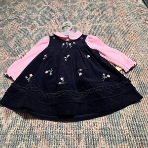 NWT Pink and Black Corduroy Dress with Pink Shirt - 18 months